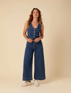 Denim Scalloped Cropped Palazzo Jeans