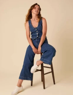 Denim Scalloped Cropped Palazzo Jeans
