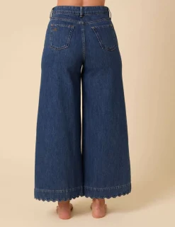 Denim Scalloped Cropped Palazzo Jeans