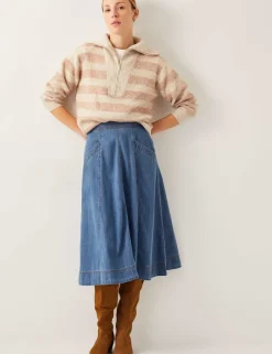 Denim Seam Detail Midi Skirt