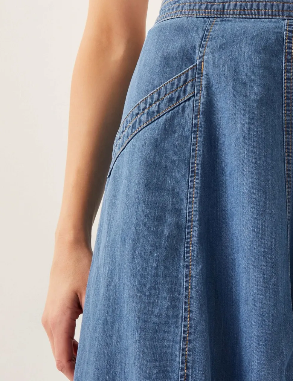 Denim Seam Detail Midi Skirt