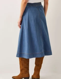 Denim Seam Detail Midi Skirt
