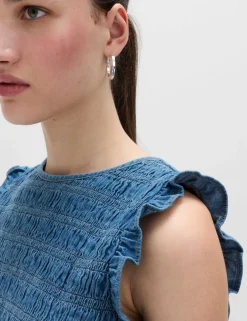 Denim Shirred Tank Top