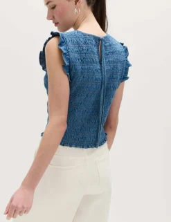 Denim Shirred Tank Top