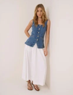 Denim Square Neck Longline Waistcoat