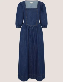 Denim Square Neck Midi Skater Dress