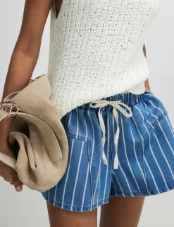 Denim Striped High Waisted Shorts