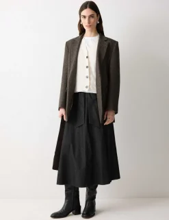 Denim Tie Belt Midi A-Line Skirt
