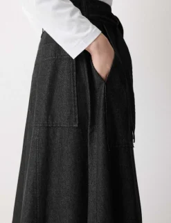 Denim Tie Belt Midi A-Line Skirt