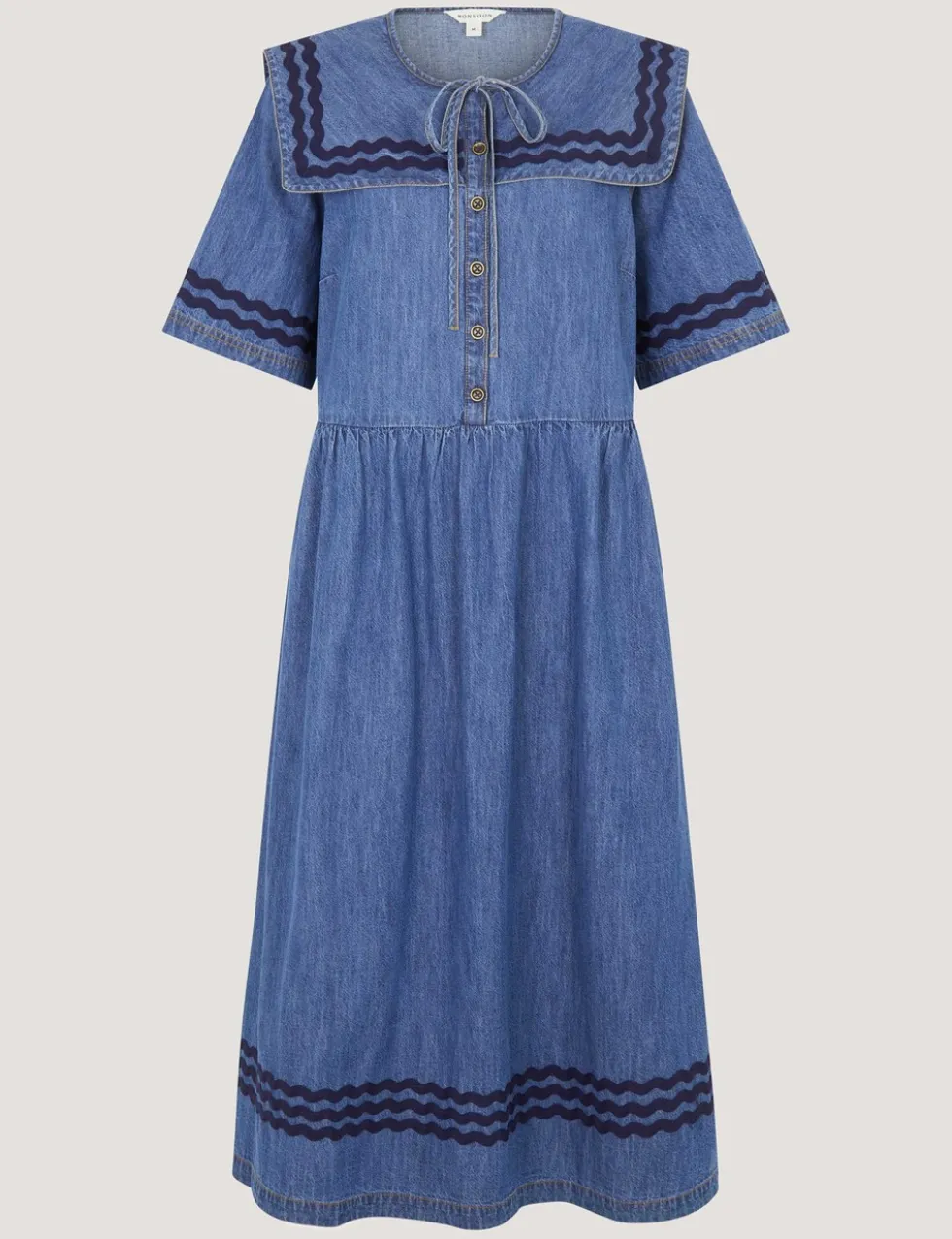 Denim Tie Neck Midi Smock Dress