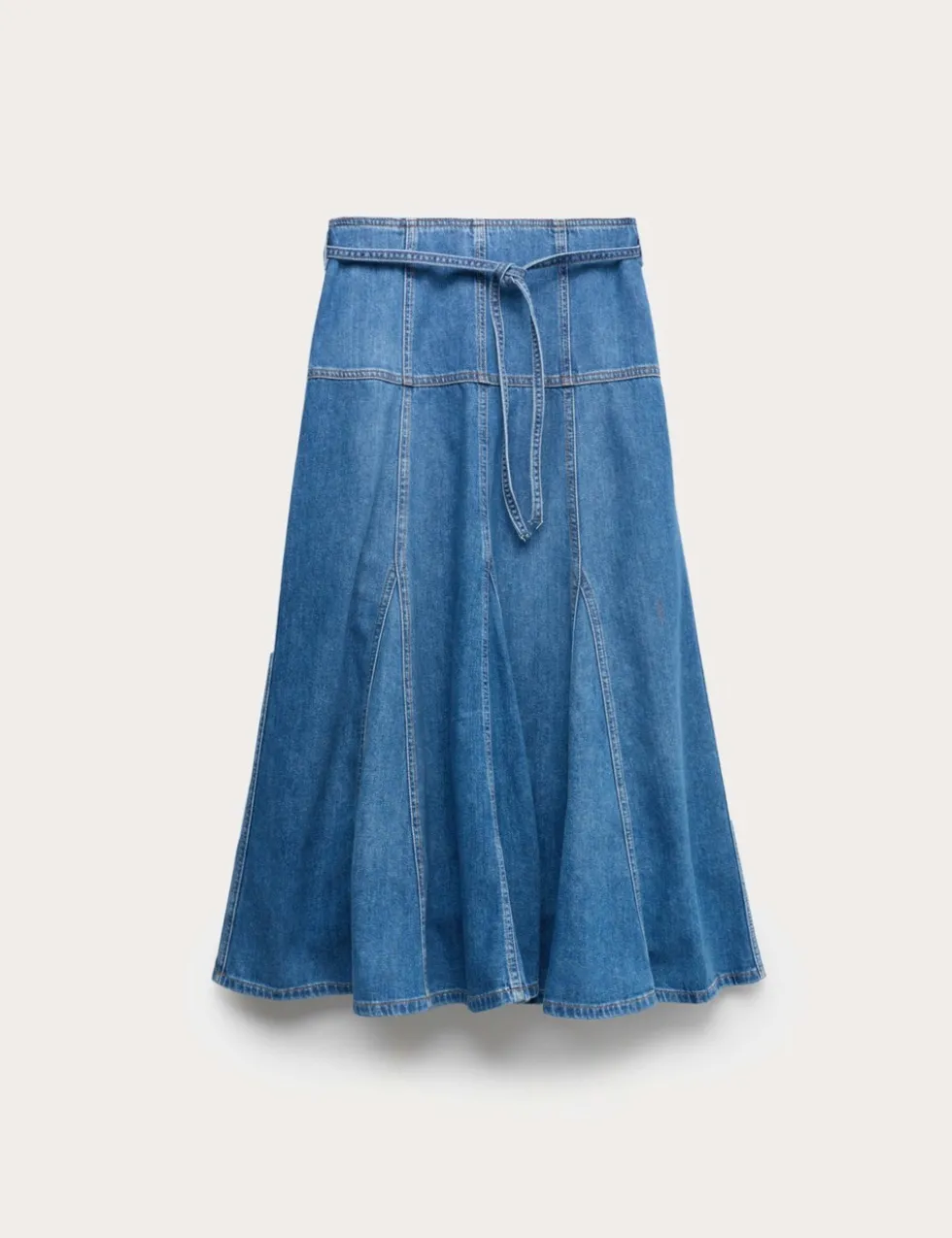 Denim Tie Waist Midi Skirt