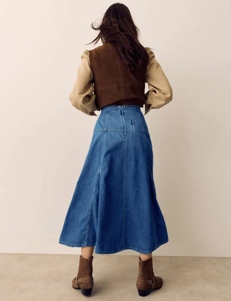 Denim Tie Waist Midi Skirt