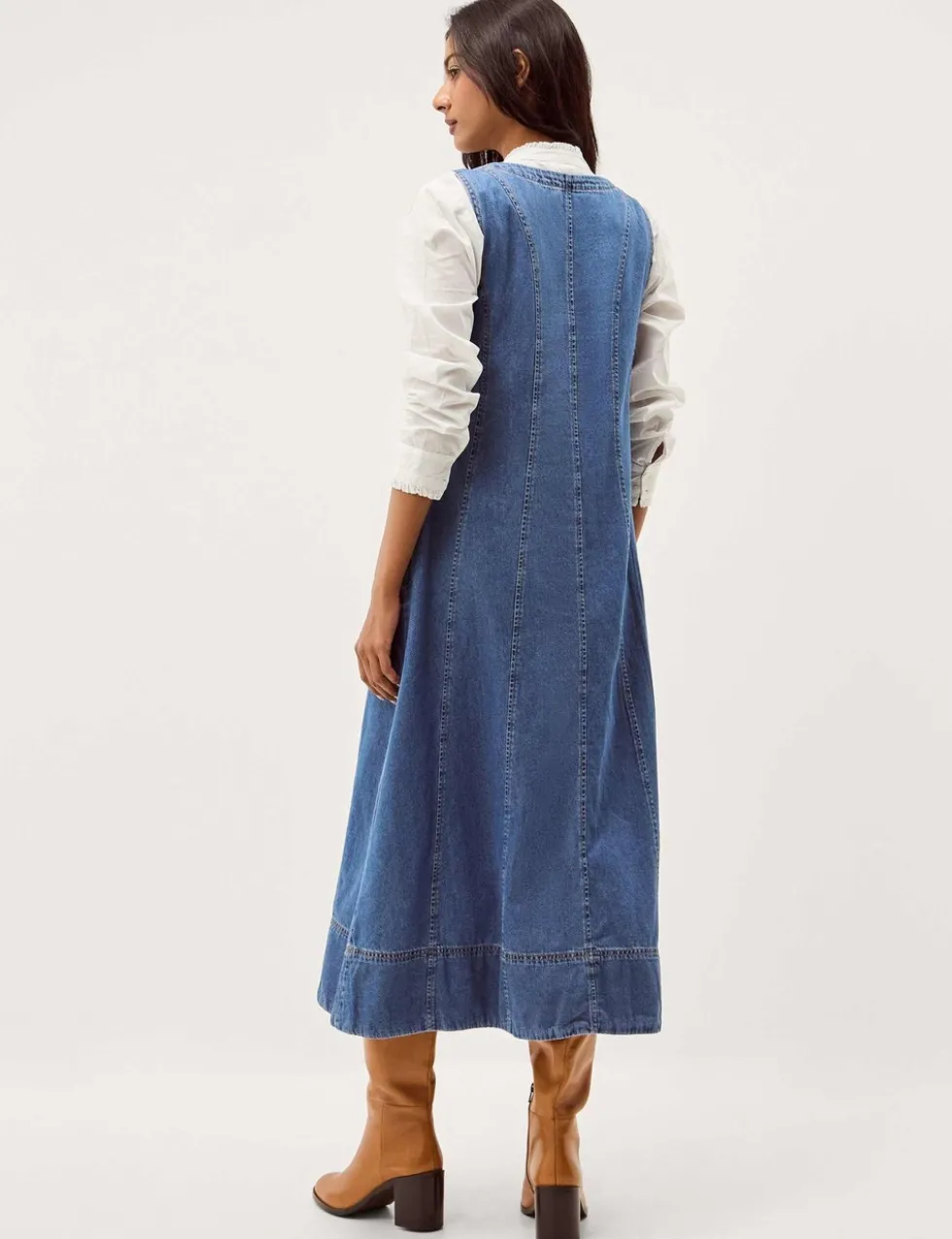 Denim V-Neck Midi Swing Dress