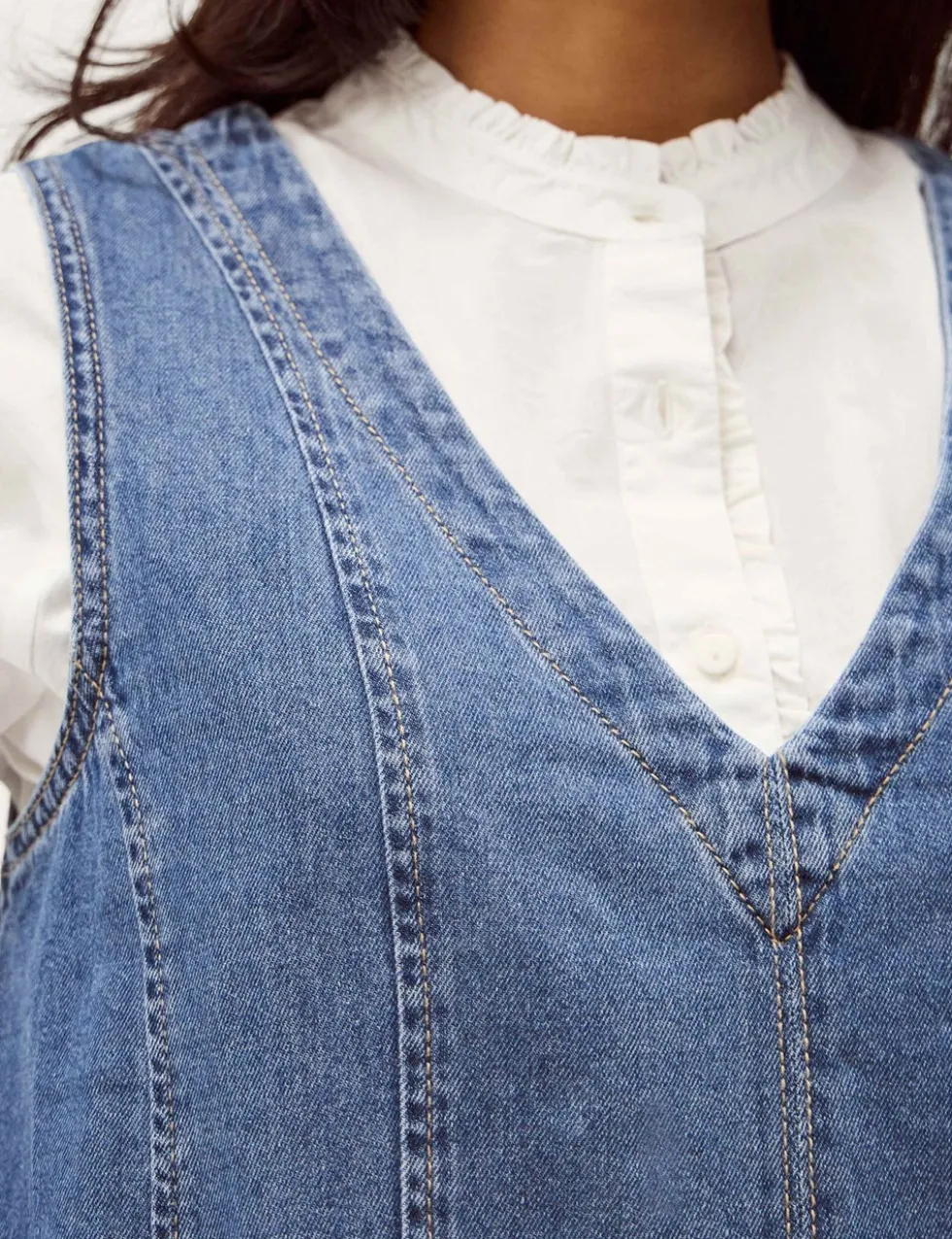 Denim V-Neck Midi Swing Dress