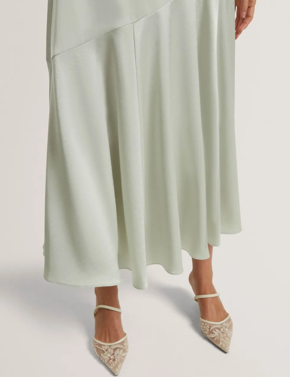 Diagonal Seam Midi Slip Skirt