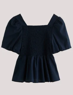 Diani Pure Cotton Shirred Peplum Top