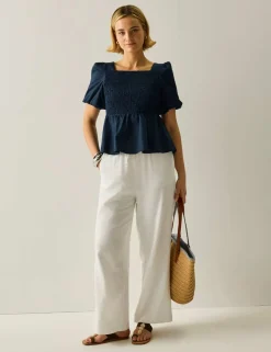 Diani Pure Cotton Shirred Peplum Top