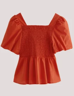 Diani Pure Cotton Shirred Peplum Top