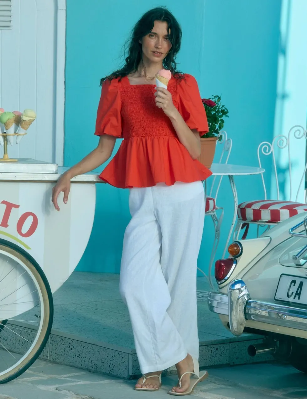 Diani Pure Cotton Shirred Peplum Top