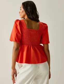 Diani Pure Cotton Shirred Peplum Top