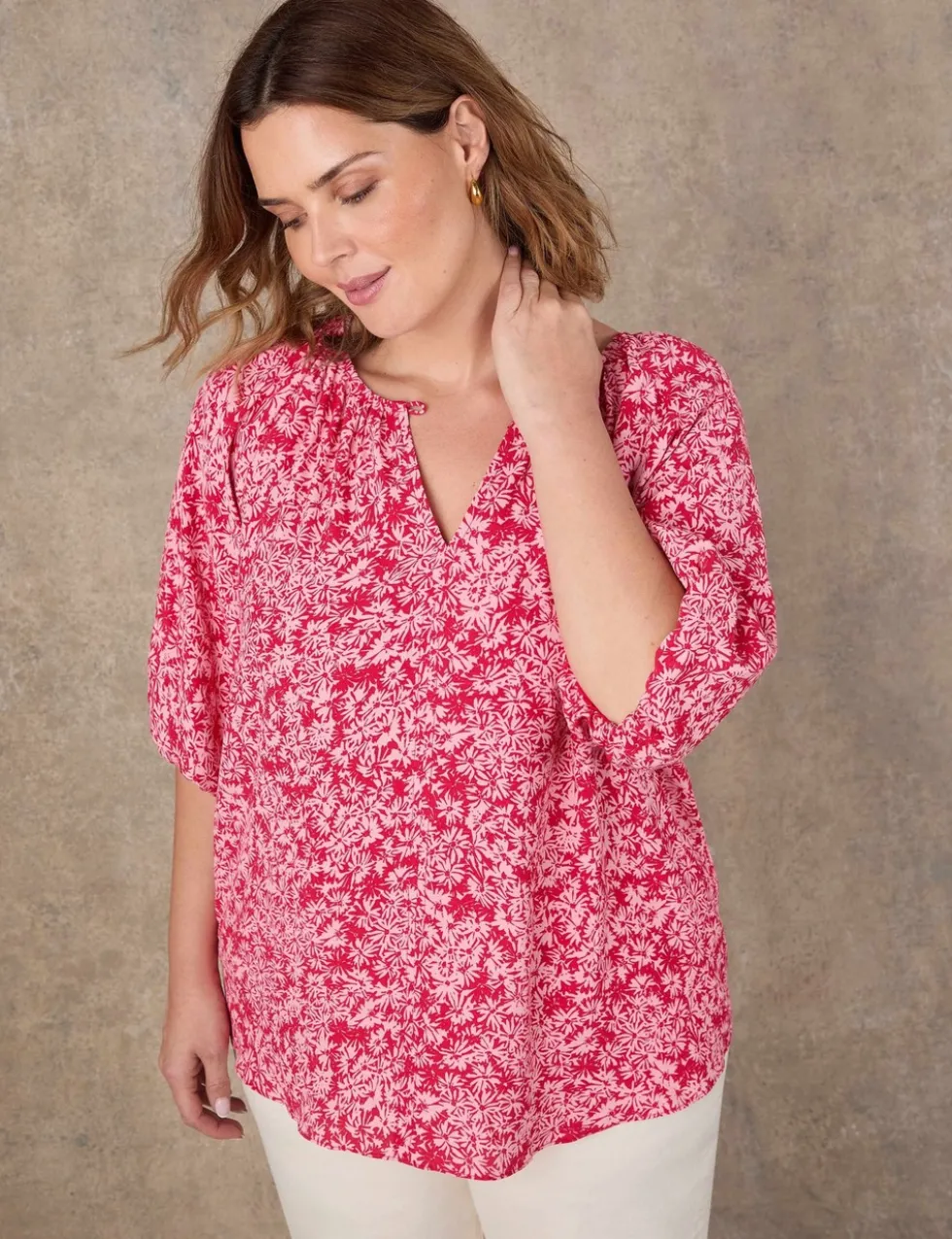 Ditsy Floral Notch Neck Puff Sleeve Blouse