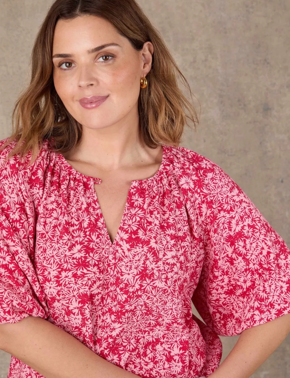 Ditsy Floral Notch Neck Puff Sleeve Blouse