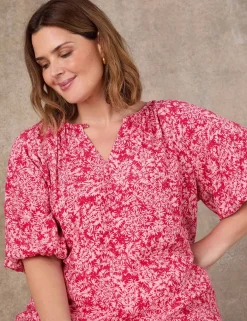 Ditsy Floral Notch Neck Puff Sleeve Blouse