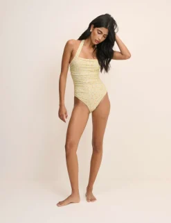 Ditsy Floral Ruched Square Halterneck Swimsuit