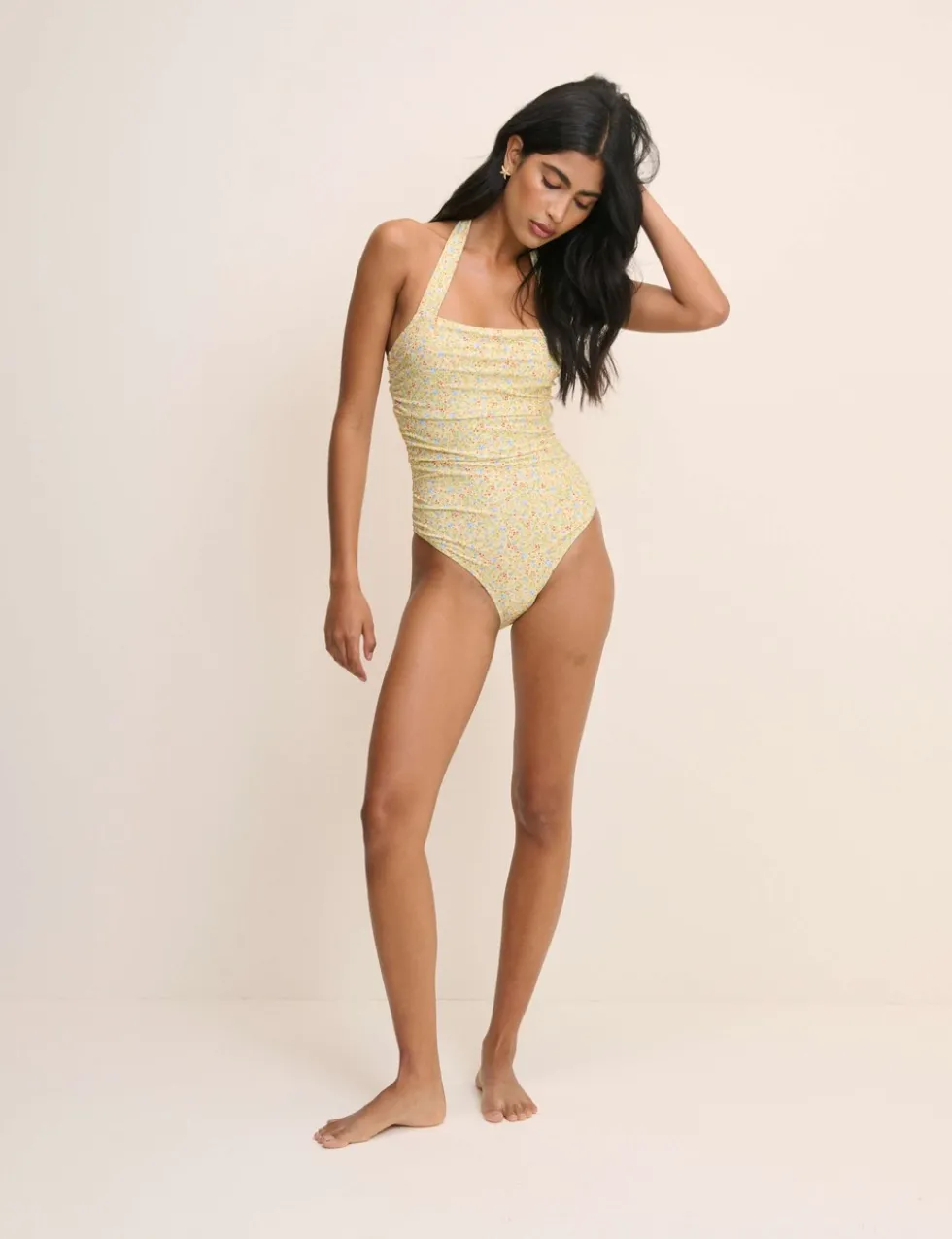 Ditsy Floral Ruched Square Halterneck Swimsuit