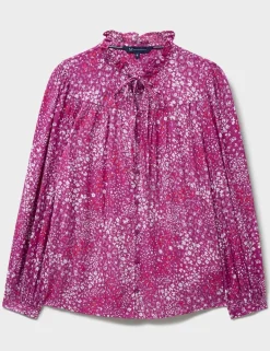 Ditsy Floral Tie Neck Button Through Blouse