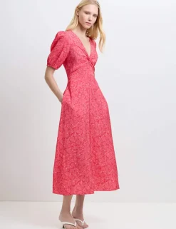 Ditsy Floral V-Neck Midi Tea Dress