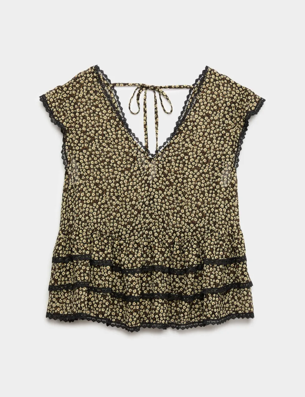 Ditsy Floral V-Neck Ruffle Top