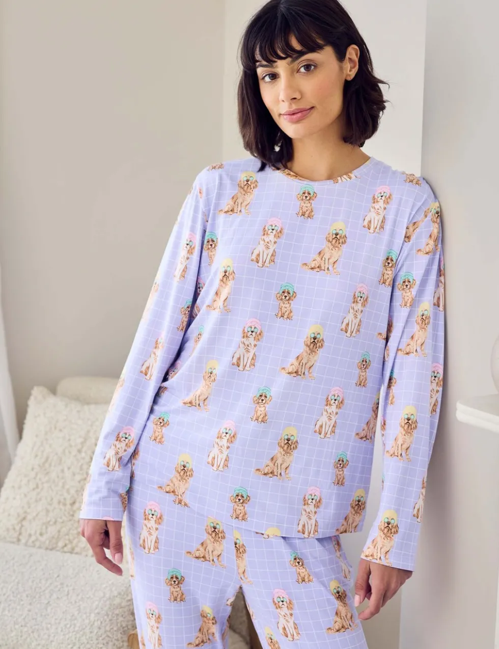 Dog Print Crew Neck Pyjama Set