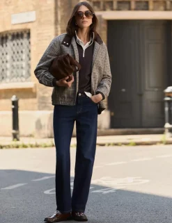 Dogtooth High Neck Bomber Jacket with Wool