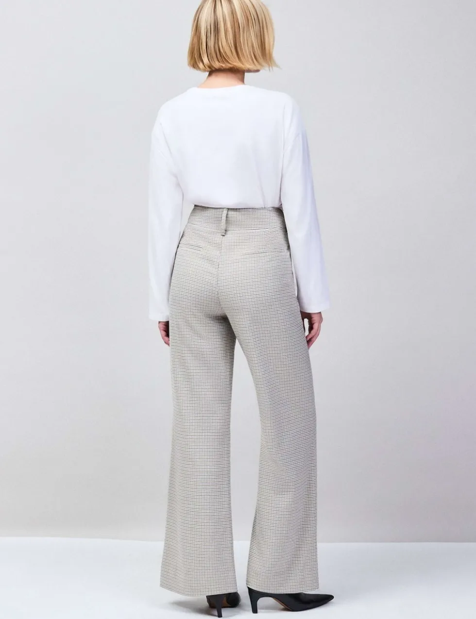 Dogtooth Wide Leg Flared Trousers