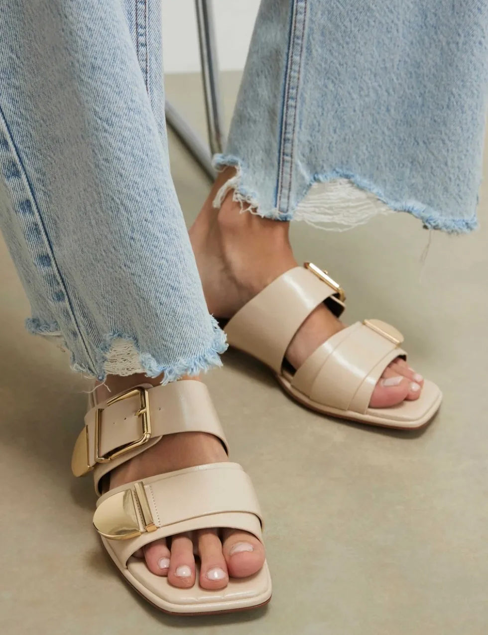 Double Buckle Flat Sandals