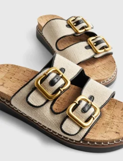 Double Buckle Strap Footbed Flat Sandals