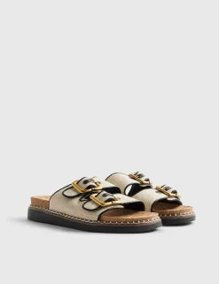 Double Buckle Strap Footbed Flat Sandals