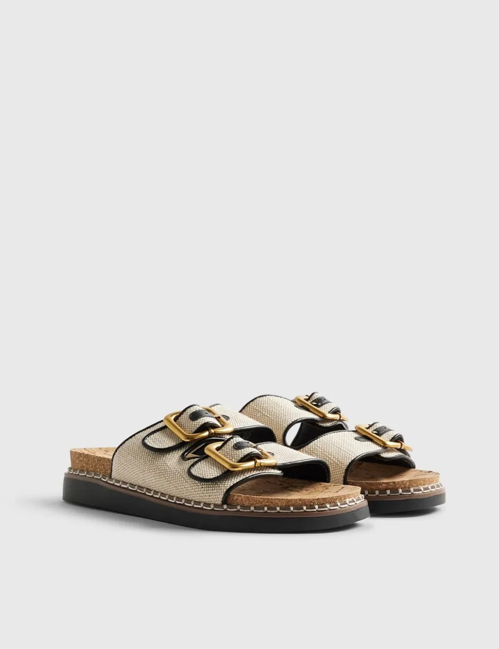 Double Buckle Strap Footbed Flat Sandals