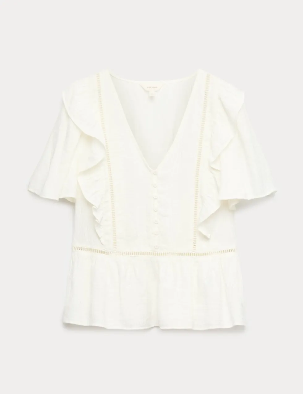 Double Cloth Floral Insert Ruffle Blouse