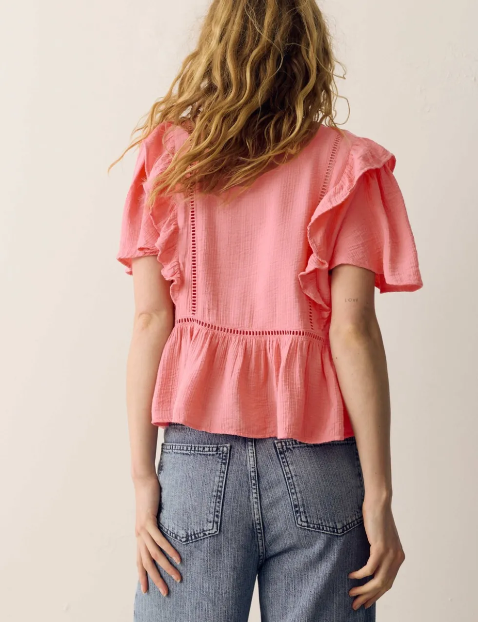 Double Cloth Floral Insert Ruffle Blouse