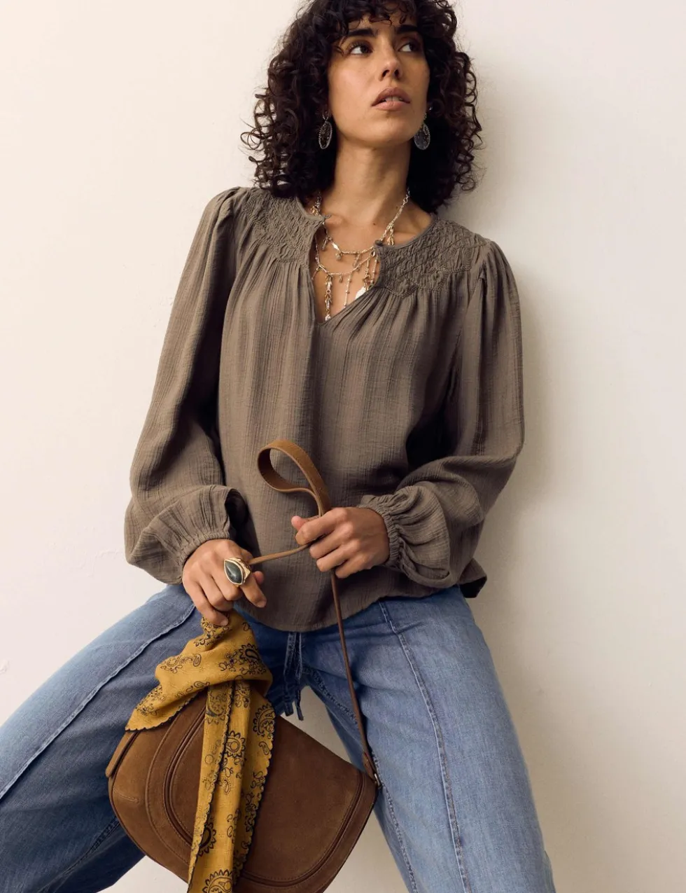 Double Cloth Smocked Blouse