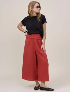 Double Gauze Cropped Wide Leg Trousers