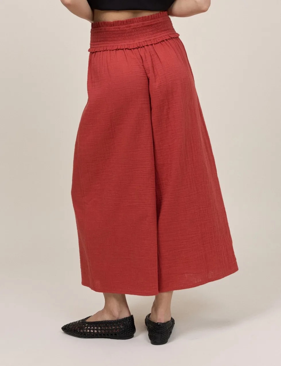 Double Gauze Cropped Wide Leg Trousers