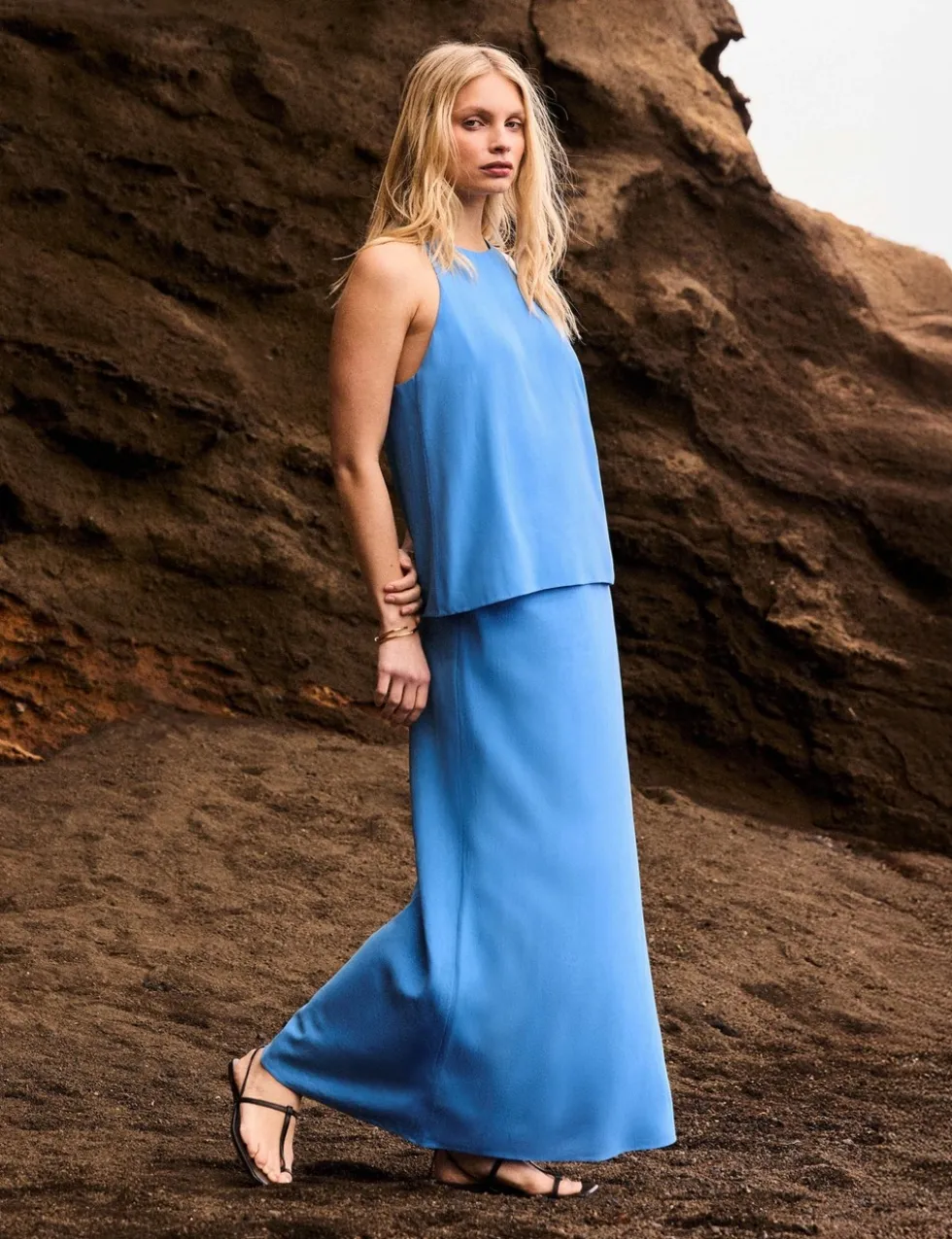 Drawstring Maxi Slip Skirt with Linen