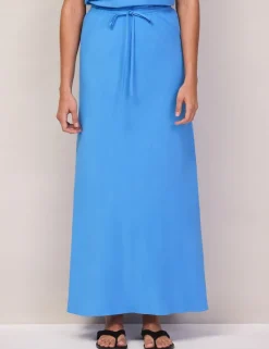 Drawstring Maxi Slip Skirt with Linen