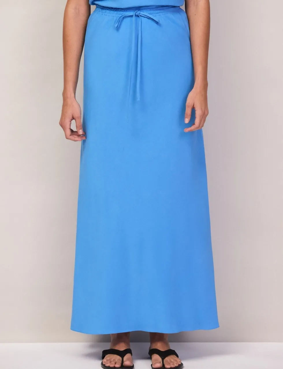Drawstring Maxi Slip Skirt with Linen
