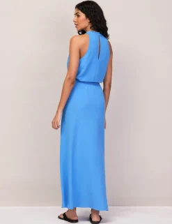 Drawstring Maxi Slip Skirt with Linen