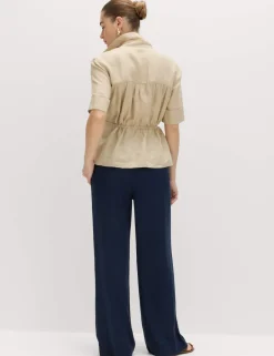 Drawstring Wide Leg Trousers with Linen