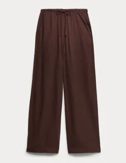 Drawstring Wide Leg Trousers with Linen